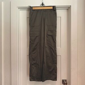 ZARA cargo pants | satin-y wide leg | olive green